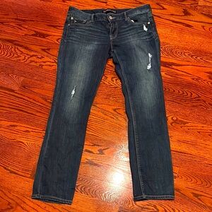 Express Blue Straight Leg Jeans with Distressing
